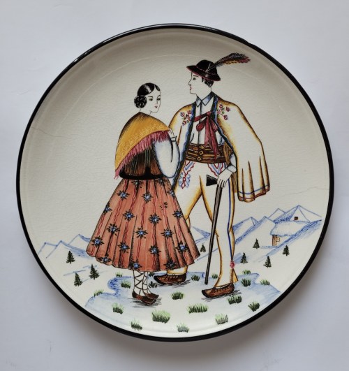 autorski, malowała H. Górnicka. Fabryka Fajansu i Majoliki w Kole, lata 1929-1939, ręcznie malowany w stylu zakopiańskim i art déco,, Koło