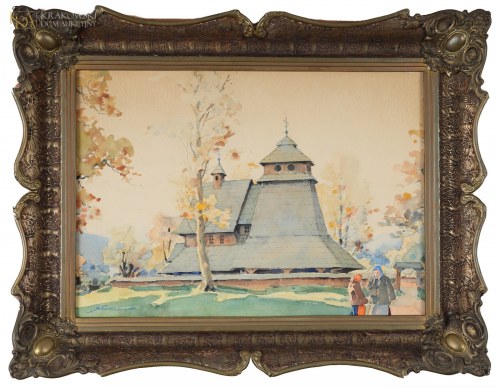 "Jesień - przed kościołem", Stanisław Gibiński