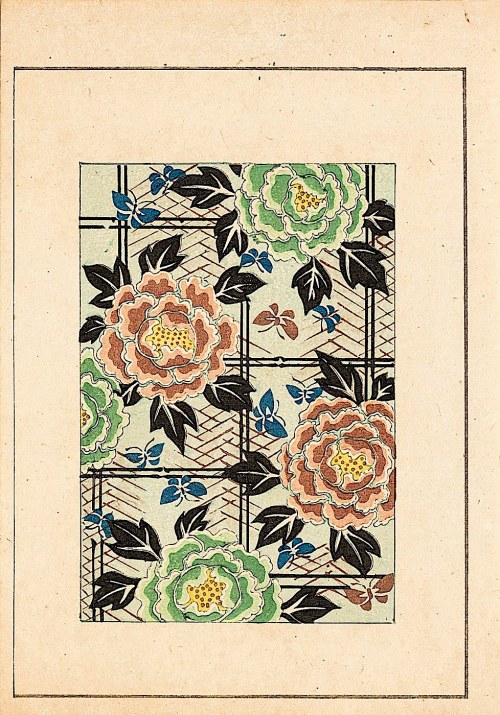 Yamada Naosaburo (1866-1932), Zestaw dwóch drzeworytów - tkaniny na kimono, Kioto, 1897, Furuya Kōrin