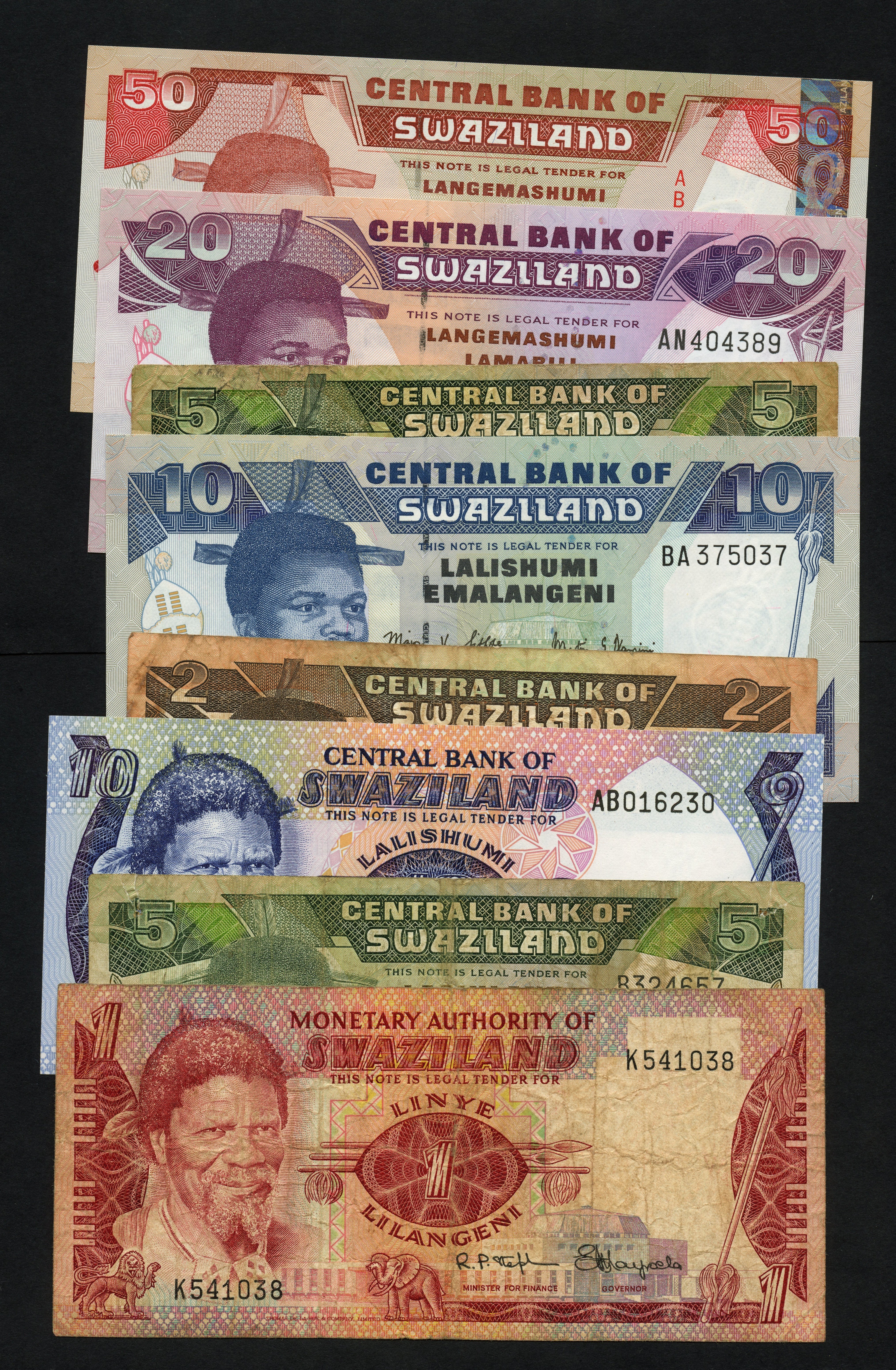 Africa - Swaziland (Eswatini), 5, 10, 50, 100, 500, 1000 and 5000 shillings  (1991-2008), set of 9 bills - Online auction / Online bidding - Price -  OneBid