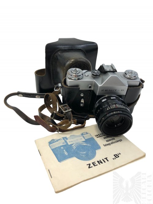 lata 60-70 XX w. - Aparat Fotograficzny Zenit-B w Skórzanym Futerale z Instrukcją, ZSRR