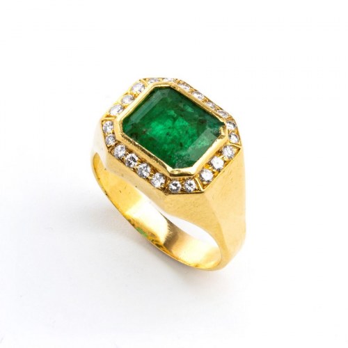 BULGARI Szmaragdowo-diamentowy złoty pierścionek trombino, Bulgari
