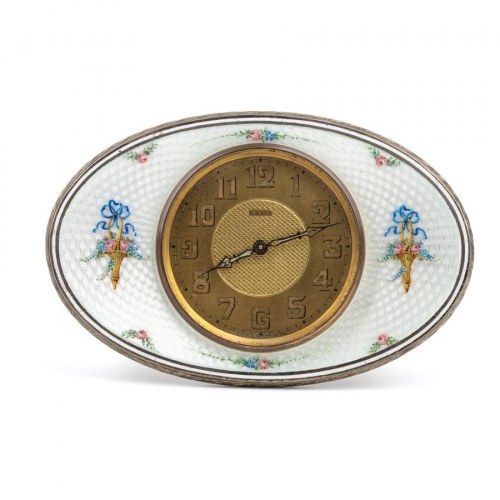 Doxa Watch Co. Zegar stołowy ze srebra i emalii w stylu Art Déco, Doxa