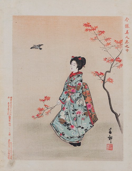 wyd. Aoki Tsunesaburō, Październik z cyklu „Nowoczesne piękności”, Osaka, 1895, Nakajima Shunkō