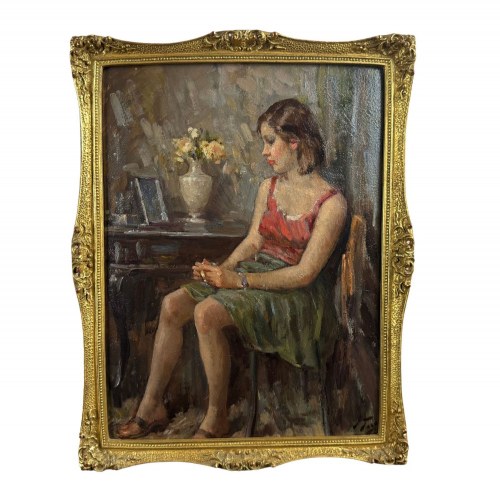 Portret młodej kobiety w pozycji siedzącej - Attilio Toro (1892 - 1982), Attilio Toro