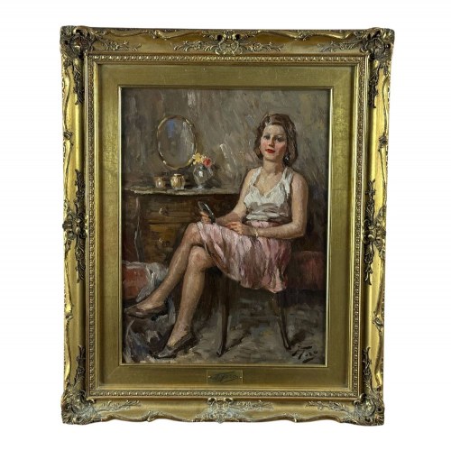 Portret kobiety we wnętrzu - Attilio Toro (1892 - 1982), Attilio Toro