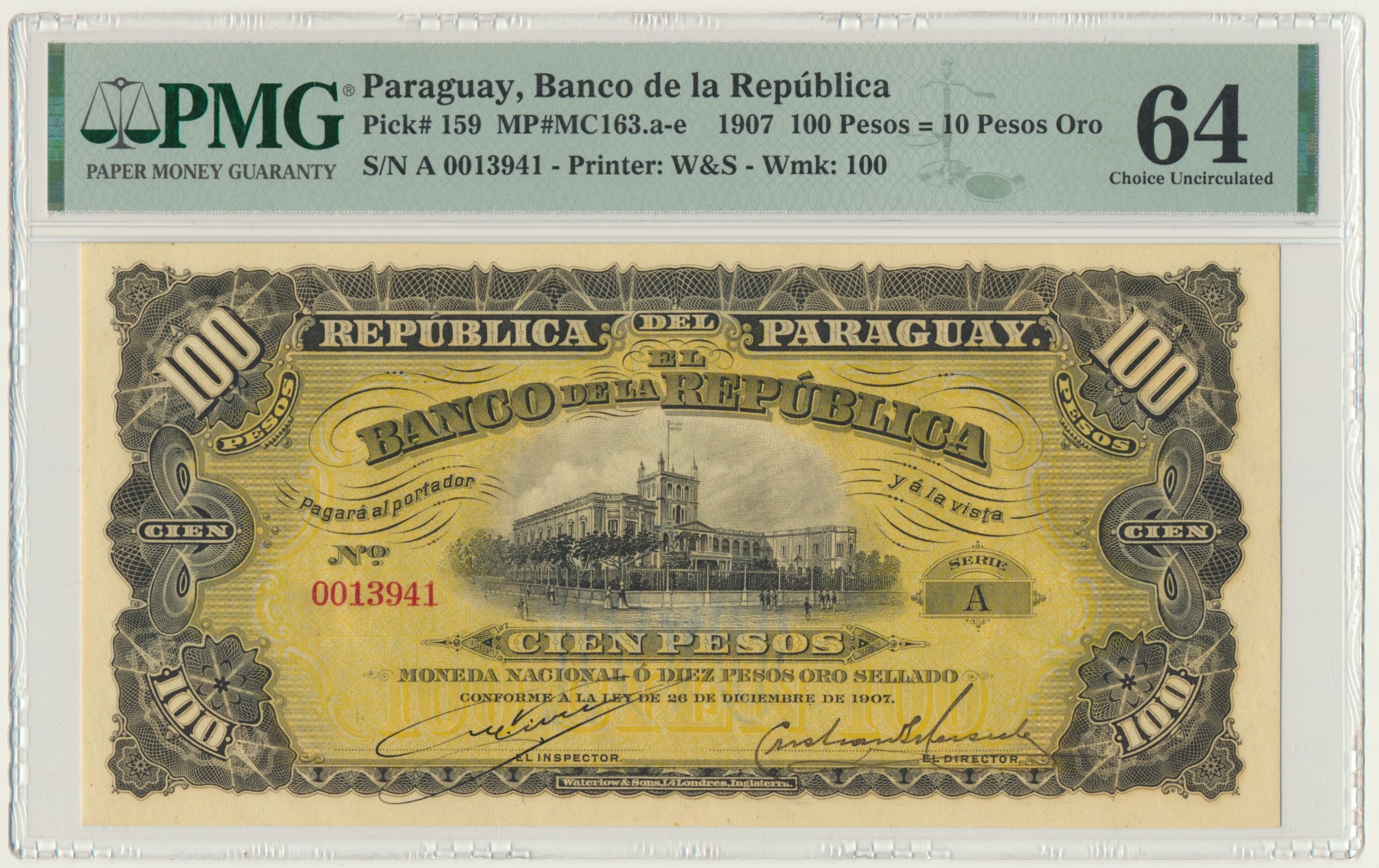 Paraguay, 100 Pesos 1907 - PMG 64 - Online auction / Online bidding ...