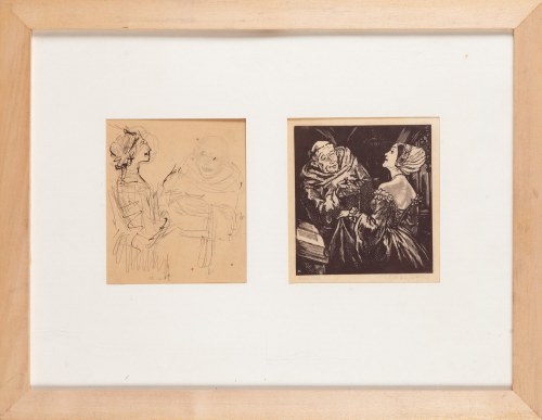 Zestaw dwóch prac: Mnich i dama, 1937, Wassili Nikolajewitsch Masjutin