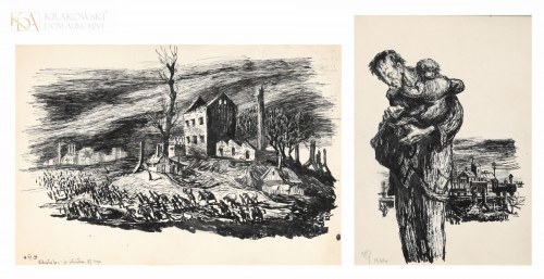 "Wichry wojny - zestaw dwóch rysunków" (1939-1940), Maria Hiszpańska-Neumann