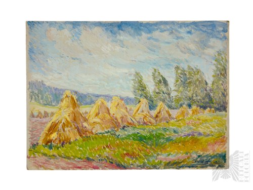 1949 r., Akwarela na Kartonie, Nieznany Artysta (XX w.) - Obraz "Wietrzne Popołudnie"