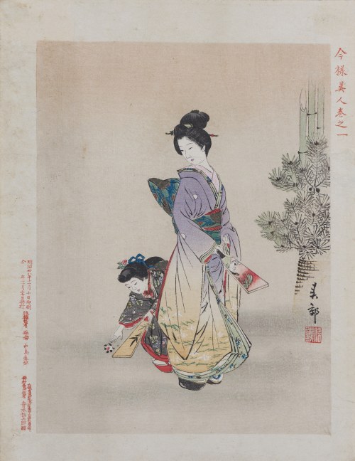 wyd. Aoki Tsunesaburō, Styczeń z cyklu „Nowoczesne piękności”, Osaka, 1895, Nakajima Shunkō