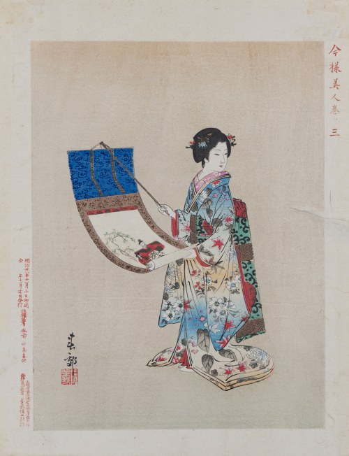 wyd. Aoki Tsunesaburō, Sierpień z cyklu „Nowoczesne piękności”, Osaka, 1895, Nakajima Shunkō