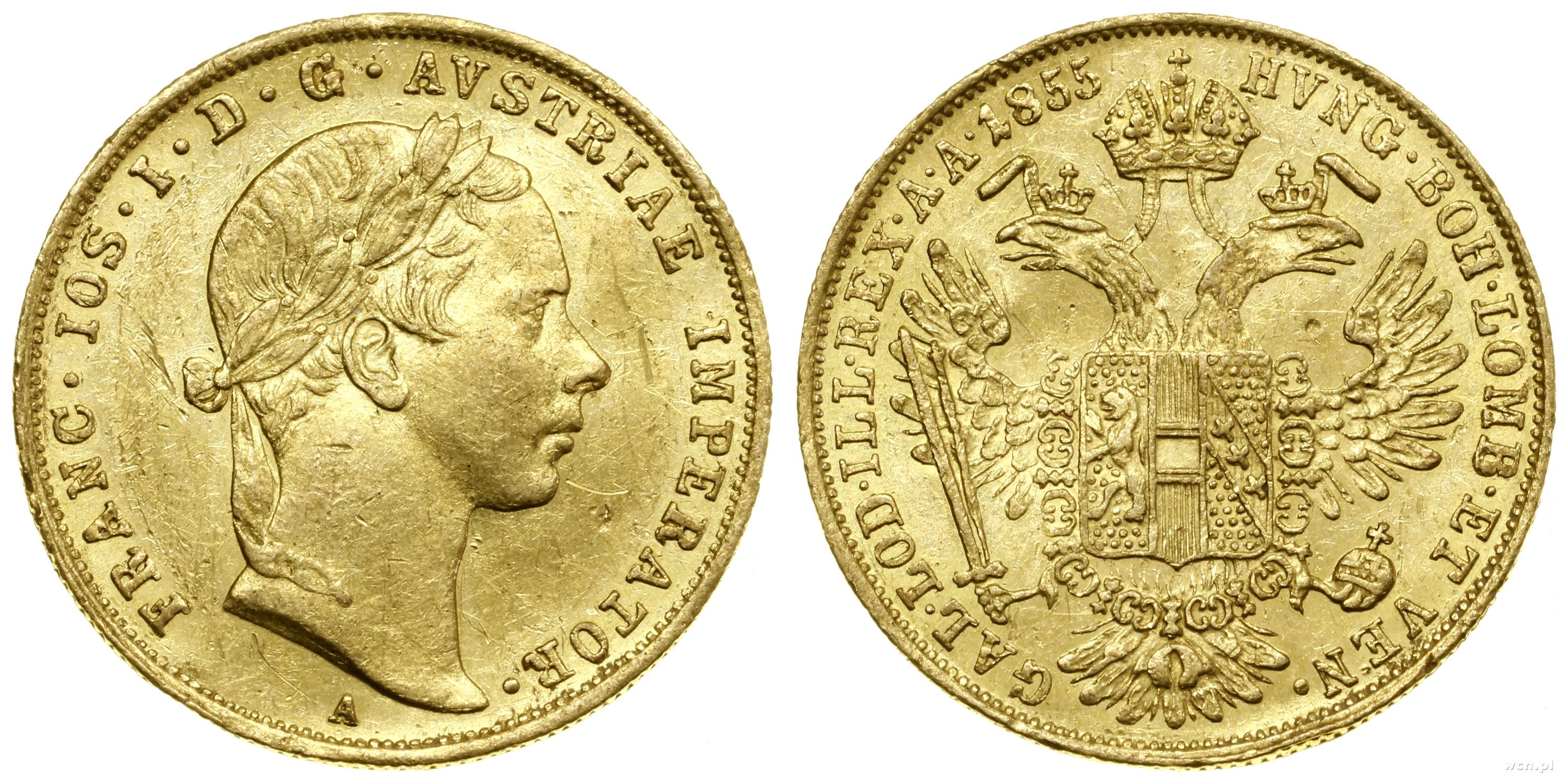 Austria, dukat, 1855 A, Wiedeń - Aukcja internetowa / Licytacja online