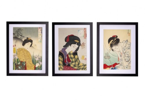 Ogata Gekkō, Chikanobu Toyohara, Zestaw trzech drzeworytów ukiyo-e - Yoshitoshi Tsukioka, Ogata Gekkō, Chikanobu Toyohara, Tsukioka Yoshitoshi