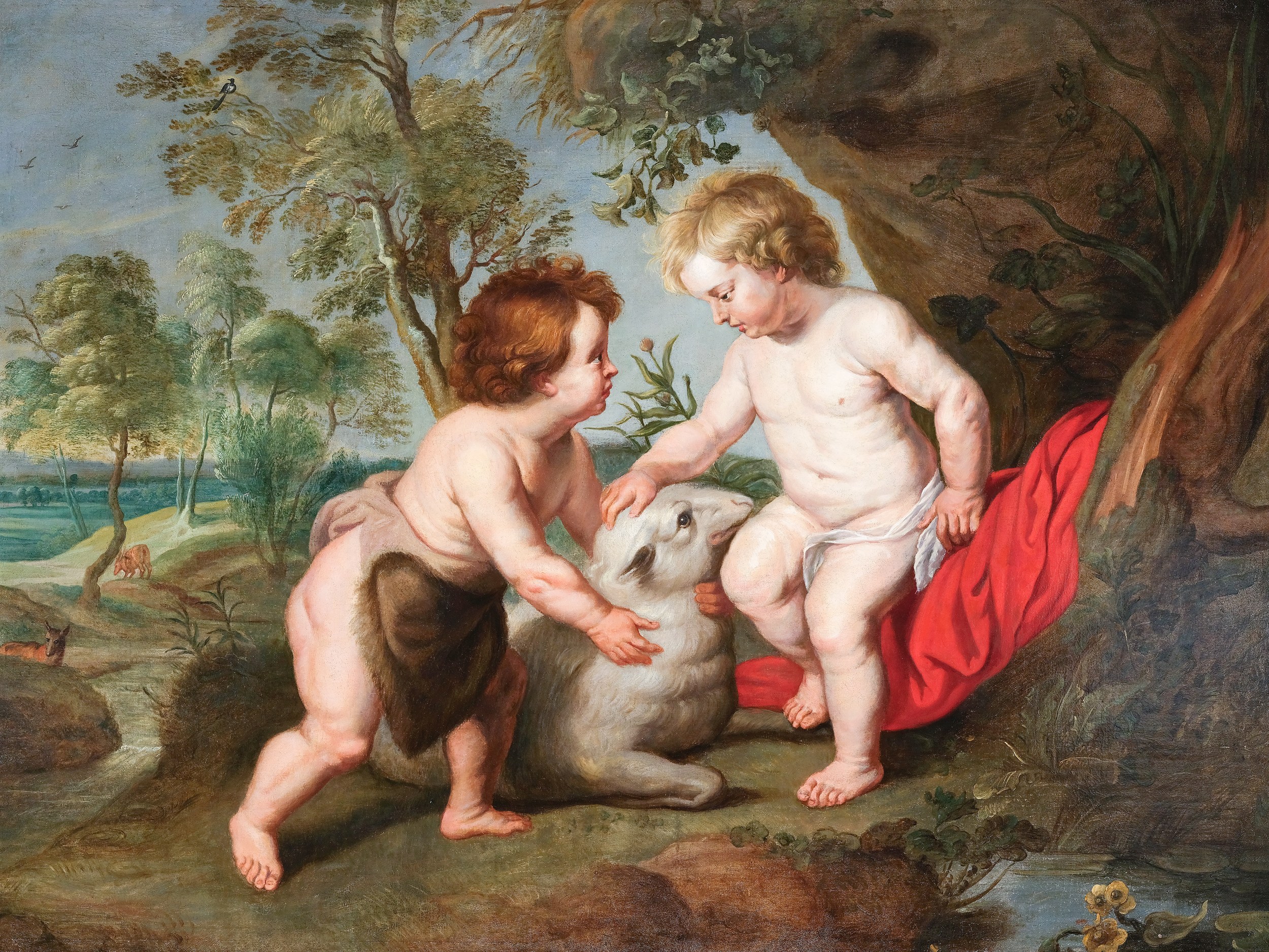 Peter Paul Rubens, Siegen 1577 - 1644 Antwerp, attributed to his workshop,  The Infant Jesus and the Boy John - Subasta en línea / Licitación en línea  - Precio - OneBid, image size:2500x1875