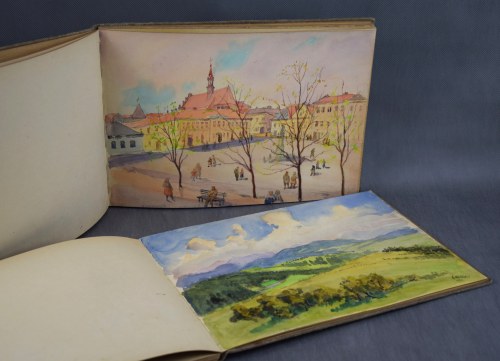 Dwa duże szkicowniki, Bochnia, Kraków, 1954 r. akwarele i rysunki, Stanisław Fischer