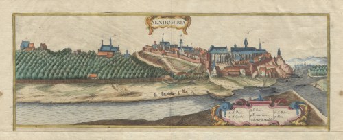 Georg Braun, Frans Hogenberg]. Miedzioryt ręcznie kolorowany, Sandomierz] Sendomiria. [Kolonia 1618