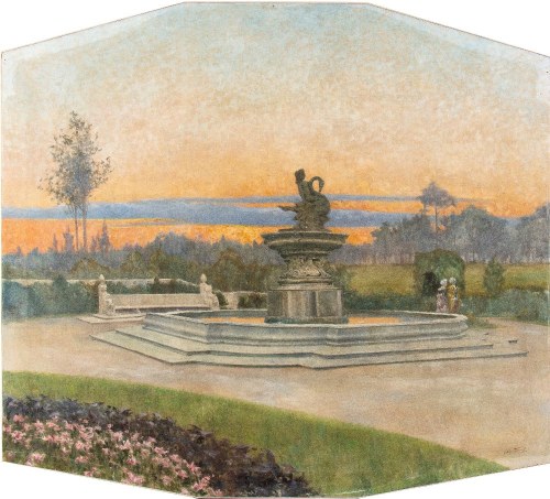 toskańska willa o zachodzie słońca, 1904, Adolfo Tommasi