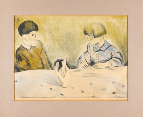 Dwie dziewczynki przy stole, 1923, Jan Hrynkowski