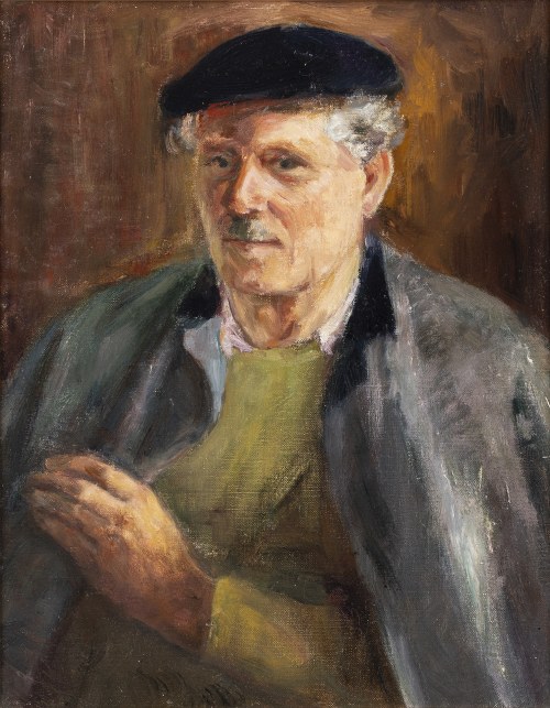 Autoportret w berecie i płaszczu, lata 70./80. XX w., Konrad Srzednicki