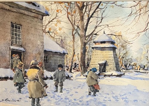 Scena zimowa przed cerkwią, Stanisław Gibiński