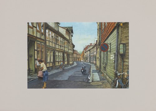 Wernigerode - Uliczka z niebiesko-złotym rowerem, 1991, Andrzej Adam Sadowski