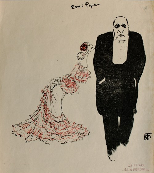 Mrozowska i Sosnowski jako Psyche i Blaks w sztuce Jerzego Szaniawskiego Eros i Psyche, z Teki Melpomeny,1904, Karol Frycz