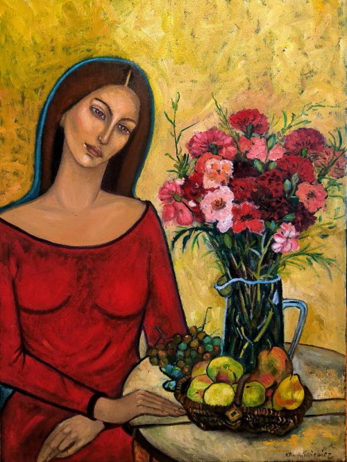Taka jedna z martwą naturą od Suzanne Valadon z cyklu Dialog z Mistrzami,, 2024, Krystyna Ruminkiewicz