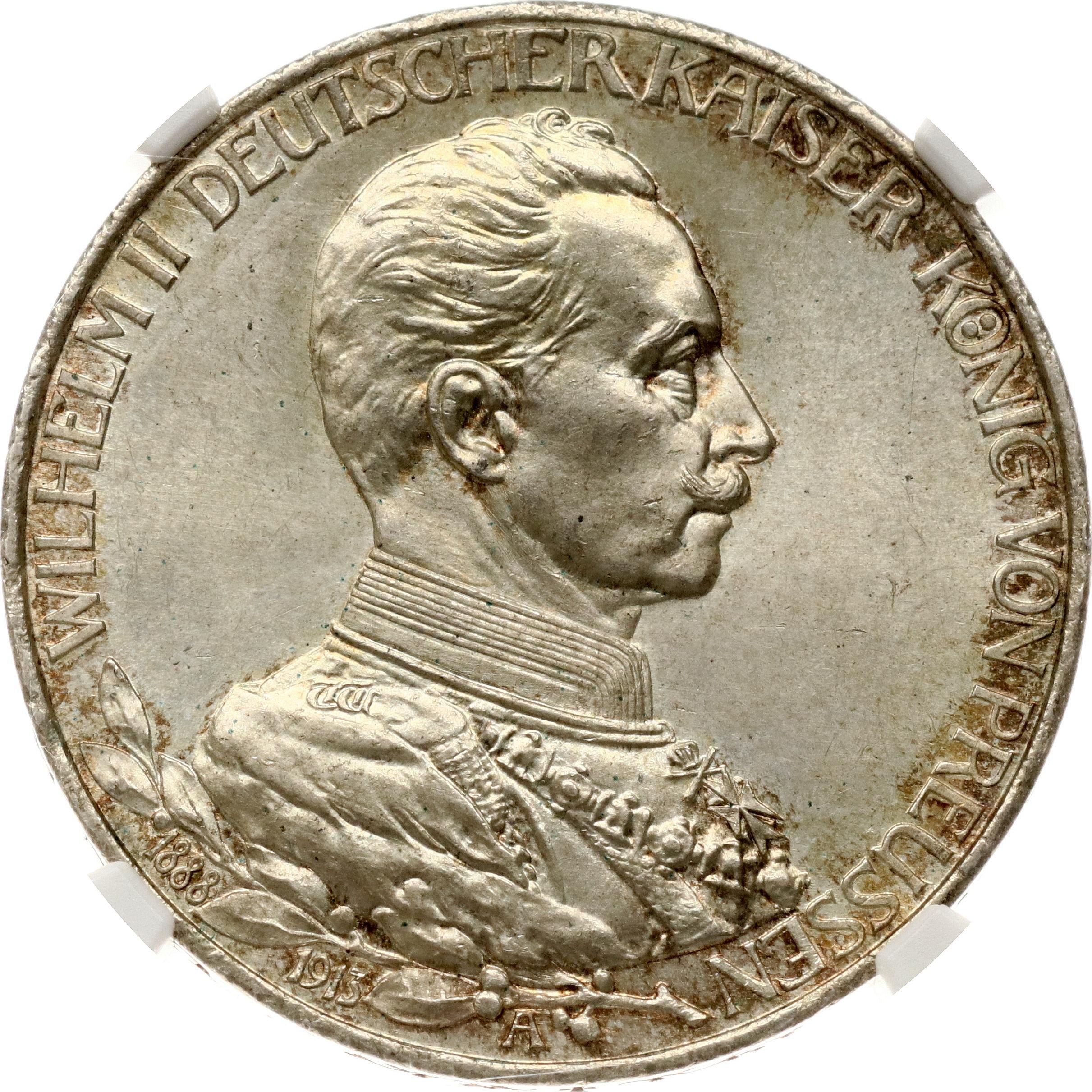 PCGS MS65 1913 ドイツ 諸国民戦争 3マルク銀貨 ドイツ3マルク銀貨 プロイセン ウィルヘルム2世在位25周年 1913