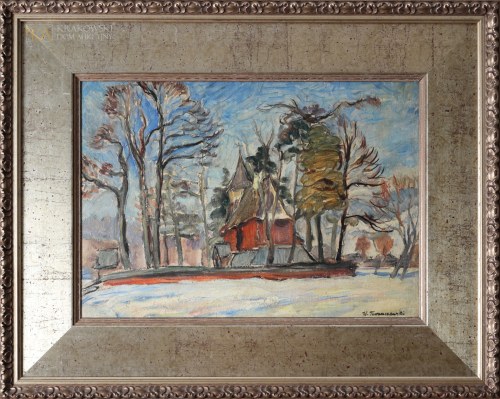 "Pejzaż z drewnianym kościołem" (lata 30.), Wacław Taranczewski