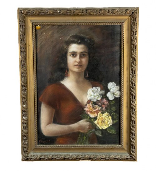 Portret kobiety z kwiatami - Vincenzo Caprile (1856 - 1936), Vincenzo Caprile