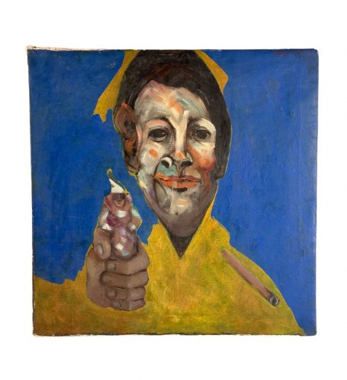 Portret mężczyzny z Pulcinellą, NIEZNANY SYGNATUR