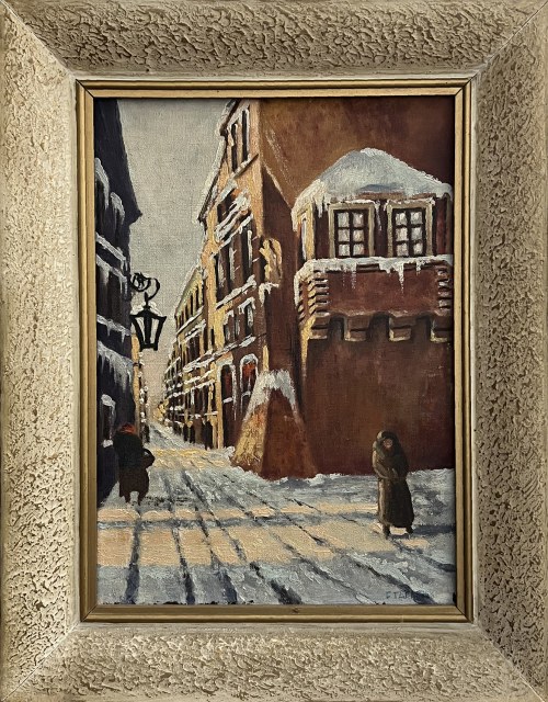 Widok na zimowy Rynek Starego Miasta z ulicy Nowomiejskiej, F. Tafliński