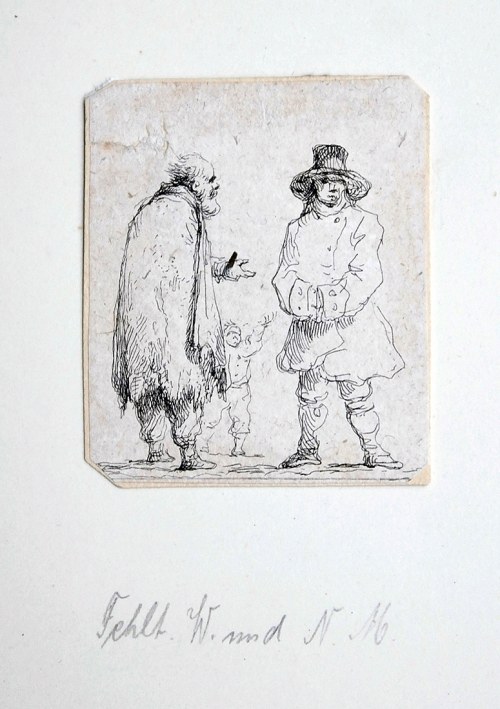 Grupa dwóch mężczyzn z chłopcem, po lewej stronie starzec wyciągający rękę do stojącego na wprost widza mężczyzny, 1802, Michał Płoński