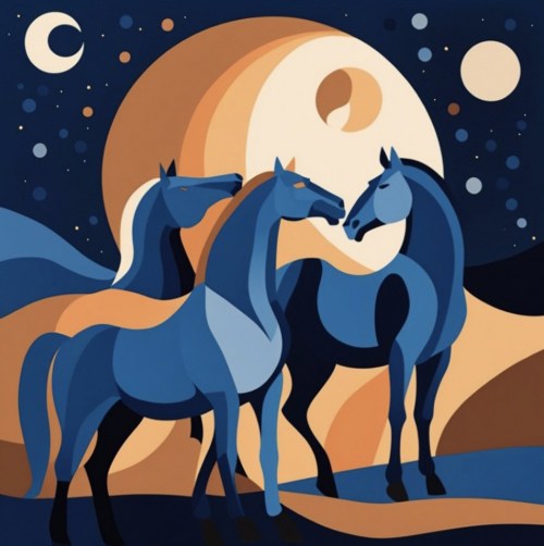 Horse trio at night, 2025, Three Art