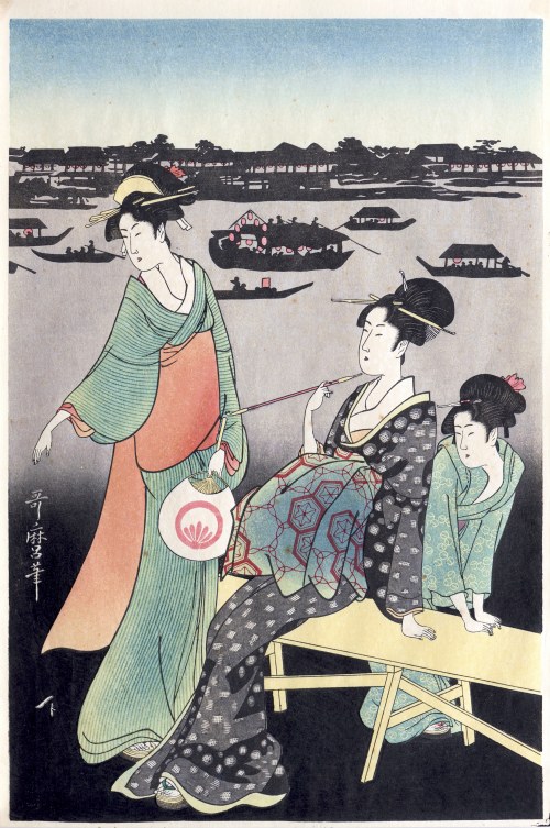 Sztuczne ognie na moście Ryogoku, cz.1, wyd. Takamizawa, Tokio/Japonia, okres Showa, ok. 1960 r., Kitagawa Utamaro