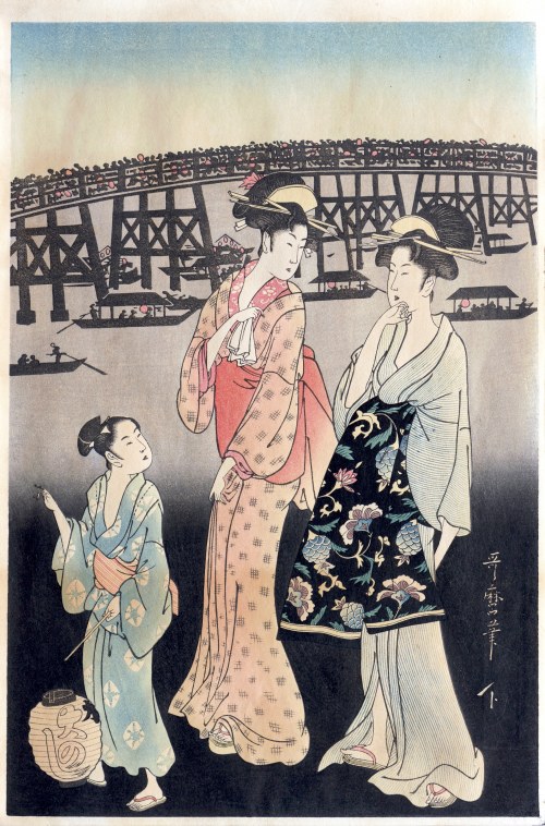 Sztuczne ognie na moście Ryogoku, cz.2, wyd. Takamizawa, Tokio/Japonia, okres Showa, ok. 1960 r., Kitagawa Utamaro