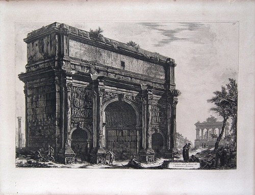Widok na Łuk Septymiusza Sewera w Rzymie, Giovanni Battista Piranesi