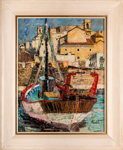 Peniscola Hiszpania - kuter i miasto, 1977, Franciszek Kmita