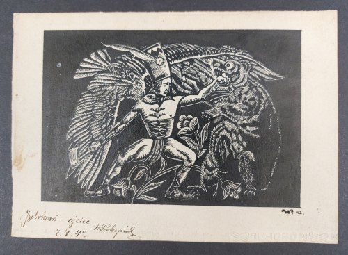 grafika, 1942 r., Góral, niedźwiedź, orzeł, W. Prokopiuk