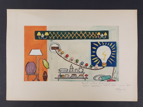 Projekt wystawy sprzętu elektrycznego. Wystawa wykonana w P.D.T. "Wola" - czerwiec 1964 r., Z. Kryńska