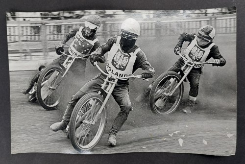 Fotografia, Żużel, Jan Mucha, Henryk Żyto, 1963 r., Austria - Polska na Oxford, Michael Patrick