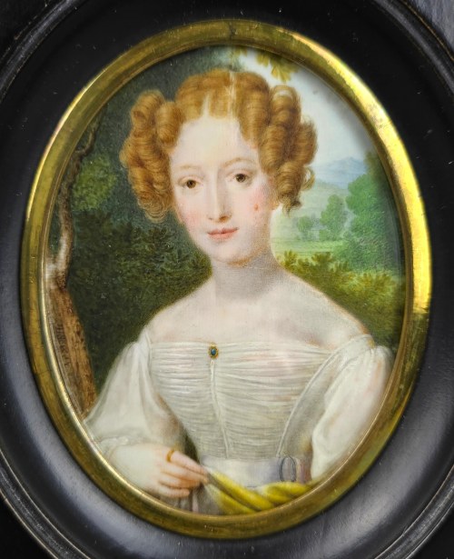 Miniatura "Portret rudowłosej kobiety", ok. 1830 r., Johannes Baptista van Acker