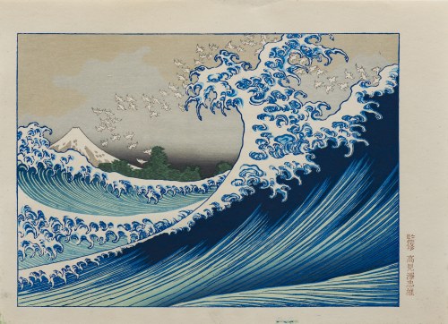 Góra Fuji widziana z oceanu (Odwrócona fala Hokusaia), z serii: Sto widoków Góry Fuji, wyd. Takamizawa, Tokio/Japonia, okres Showa, ok. 1960 r., Katsushika Hokusai