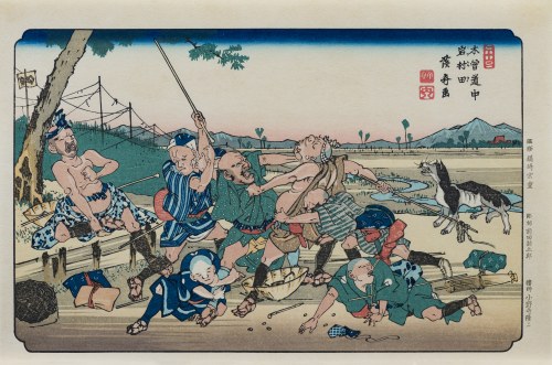Iwamurata, z serii: Sześćdziesiąt dziewięć stacji Kiso Kaido, wyd. Nihon Hanga Kenkyujo, Japonia, okres Showa, lata 1960 -1970, Keisai Eisen