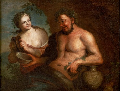 BACCHUS Z TAMBURYNOWĄ GRAJKĄ, Szkoła flamandzka z drugiej połowy XVII wieku