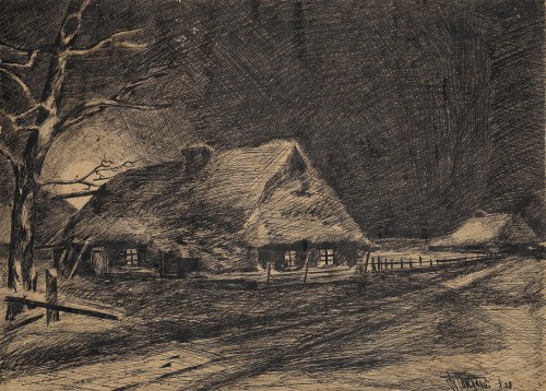Chaty na Podlasiu zimą, 1928, R. Ullgnow