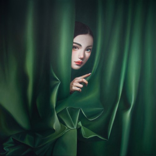 "The Girl Behind the Green Curtain Oil", niedatowany, Katarzyna Kubiak