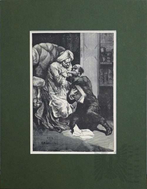 Meir błaga prababkę o wybaczenie z cyklu Meir Ezofowicz, 1888, Michał Elwiro Andriolli