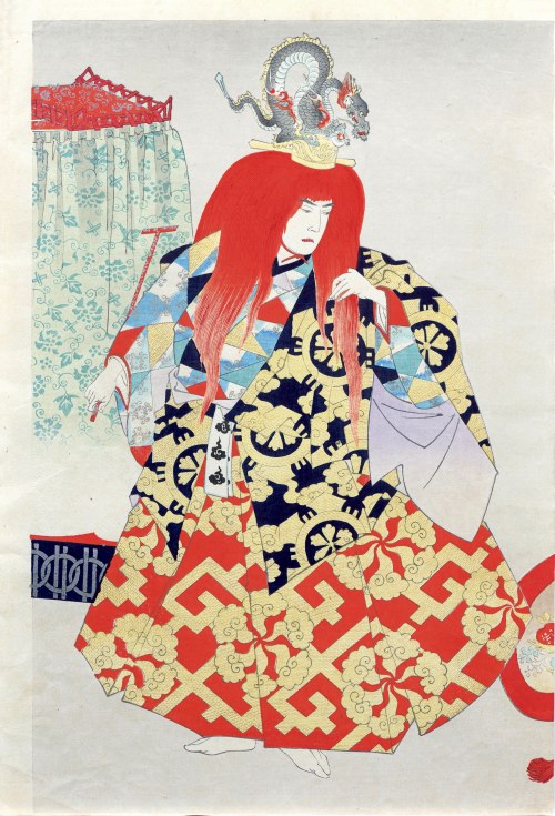 Za kulisami teatru No, z serii: „Wnętrze pałacu Chiyoda”, wyd. Fukuda Hatsujiro, Japonia, 1895 r., Toyohara Chikanobu